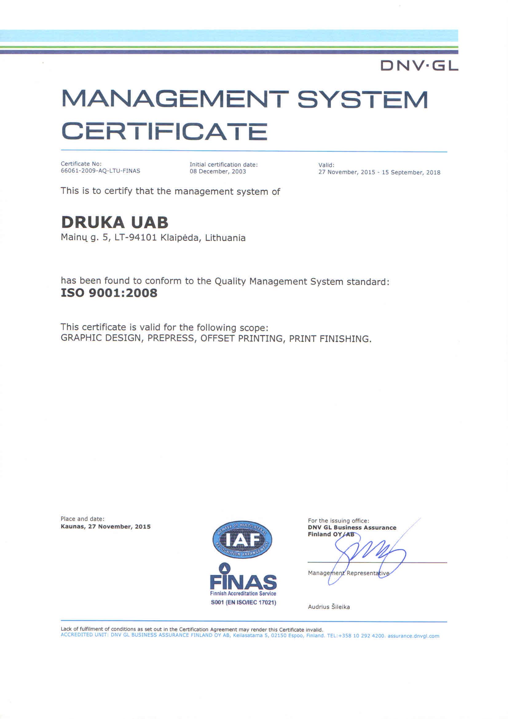 Printing house Druka ISO9001
